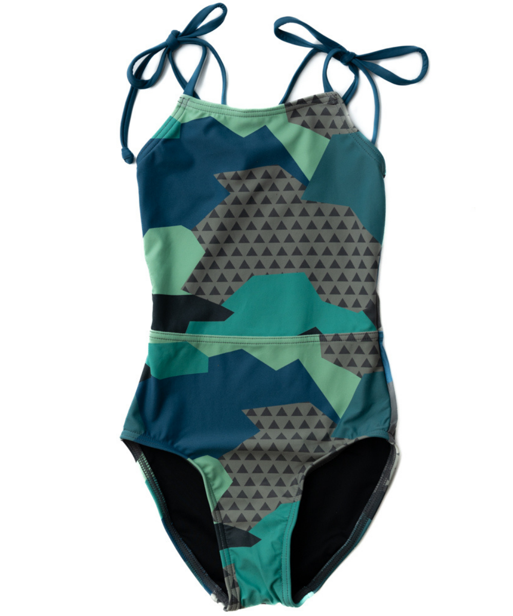 Girl's Colorful Camo Tie One Piece Swimsuit