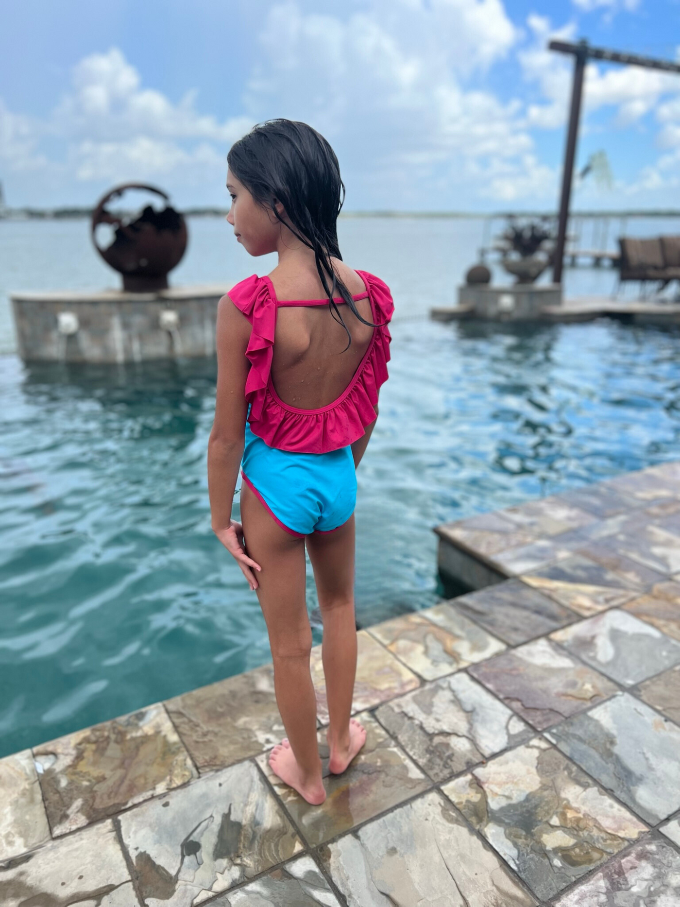 Girl's Miami Vibes Sleeveless Ruffle One Piece Swim Suit