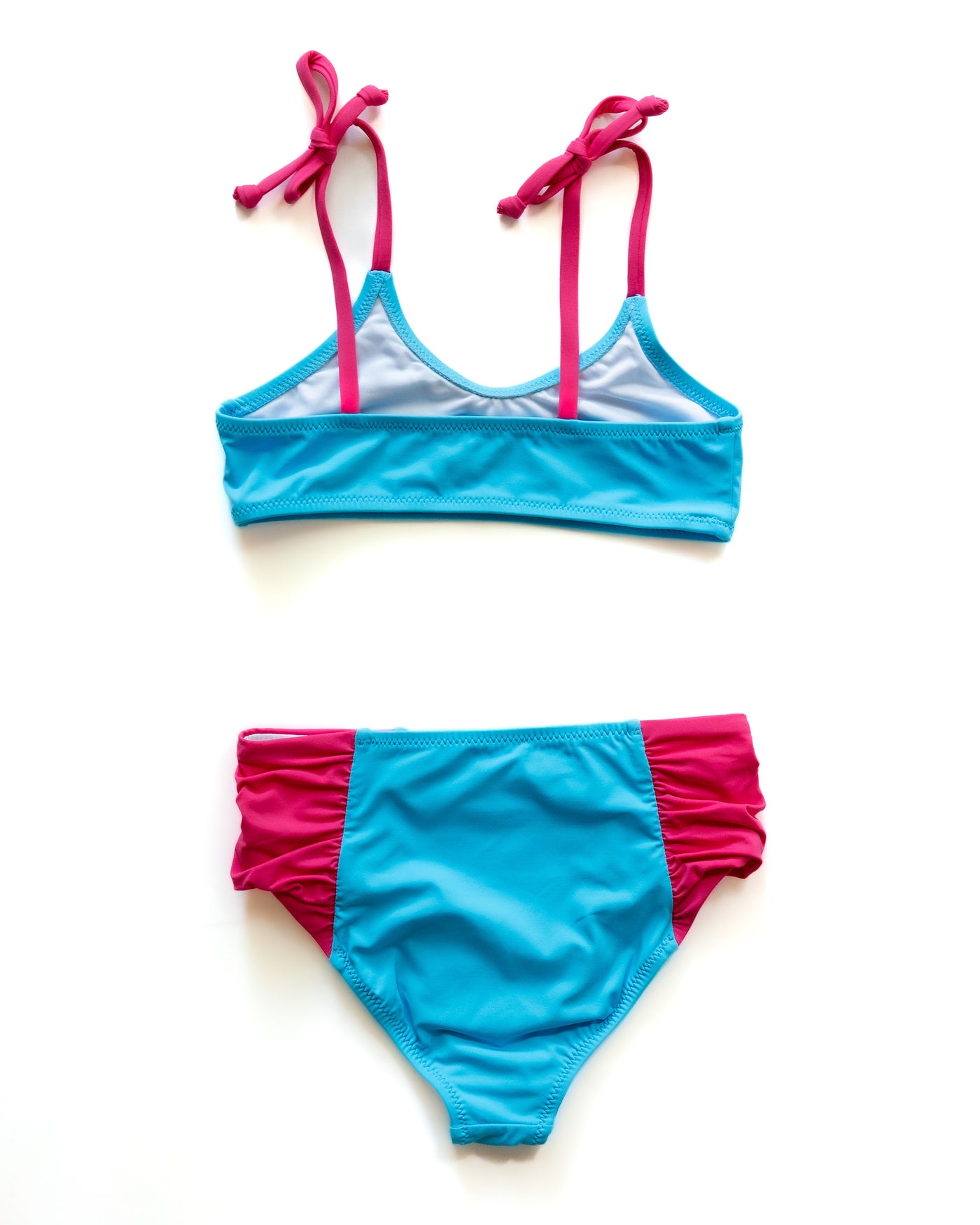 Girl's Miami Vibes Blue and Pink Tie Bikini