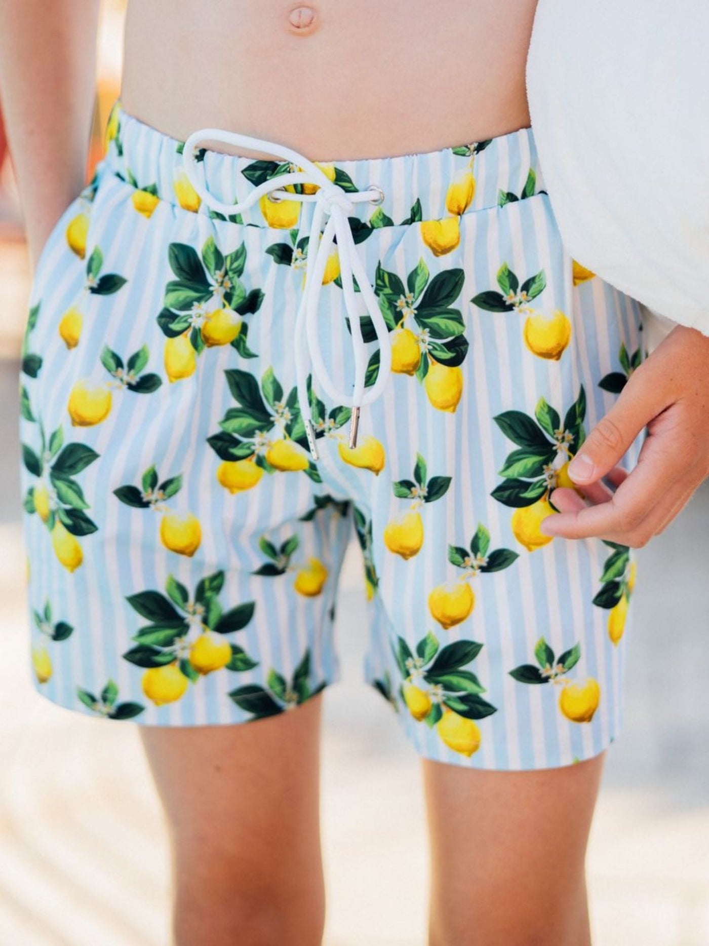Navalora Amalfi Coast Lemon Matching Swimsuits Boy's Bathing Suit Close Up Detail 