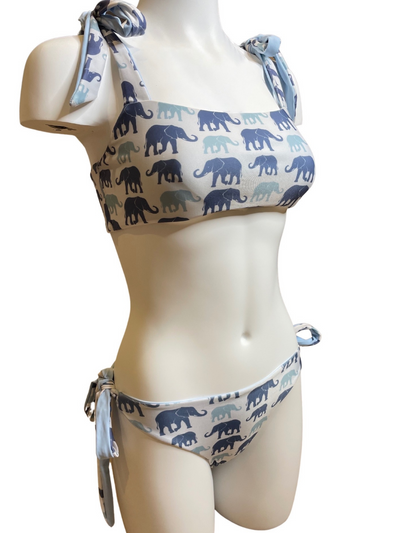 Navalora Matching Swimsuits Women's Elephants on Parade Tie Bandeau Bikini Top