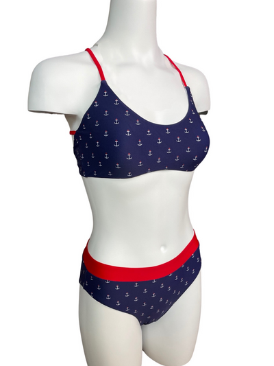 Navalora Matching Swimsuits for Couples and Matching Swimsuits for Families Women's Red White and Blue Anchors Aweigh Sporty Bikini Bottom