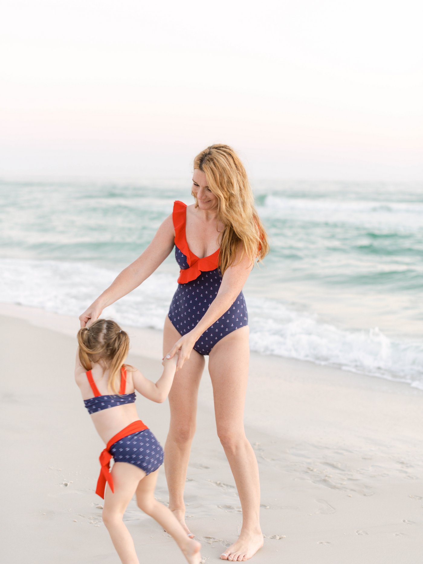Navalora Matching Swimsuits Mommy and Me Girl's Anchors Aweigh Red White and Blue Bikini Set Swimsuit