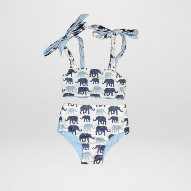 Navalora Matching Swimsuits Mommy and Me Girl's Elephants On Parade Tie Top Bikini Family Matching Swimsuit