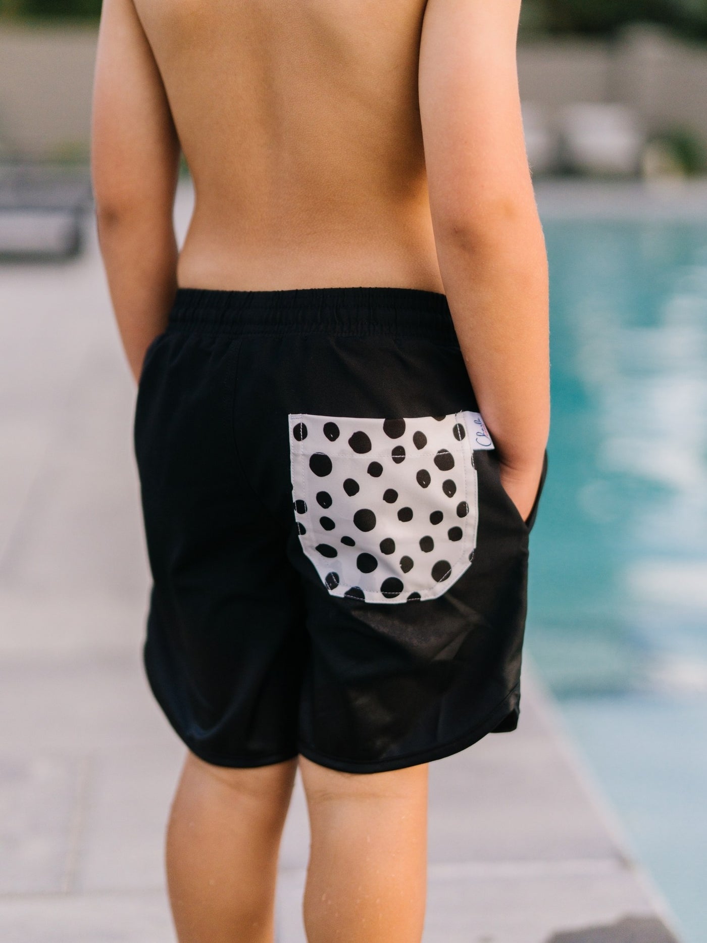 Navalora Matching Swimsuits Boy's Dalmatians on Vacation Swim Short Black and White Swimsuit