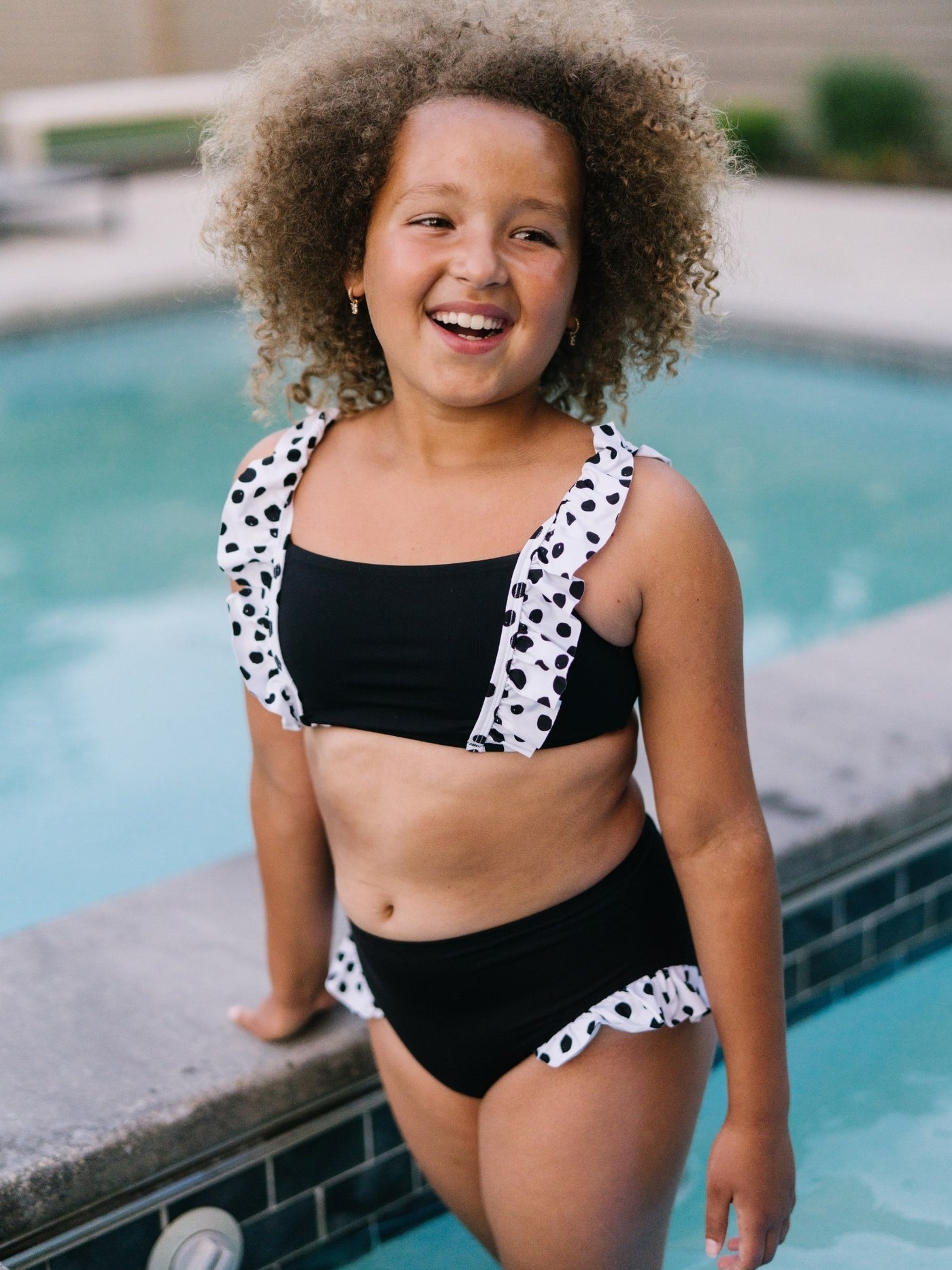 Navalora Matching Swimsuits Mommy and Me Girl's Dalmatians on Vacation Ruffle Black and White Bikini Family Matching Swimsuit