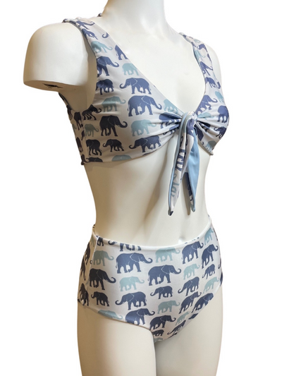 Navalora Matching Swimsuits Women's Elephants on Parade Tie Bikini Top