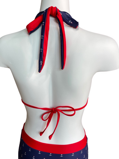 Navalora Matching Swimsuits for Couples and Matching Swimsuits for Families Women's Red White and Blue Anchors Aweigh String Swim Bikini Top