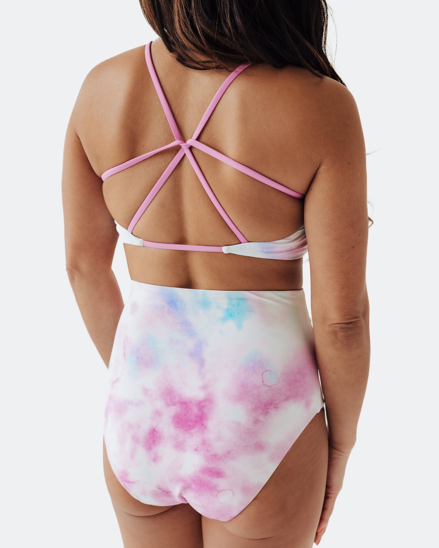 Women's Cotton Candy Tie Dye Strappy Swim Bikini Top